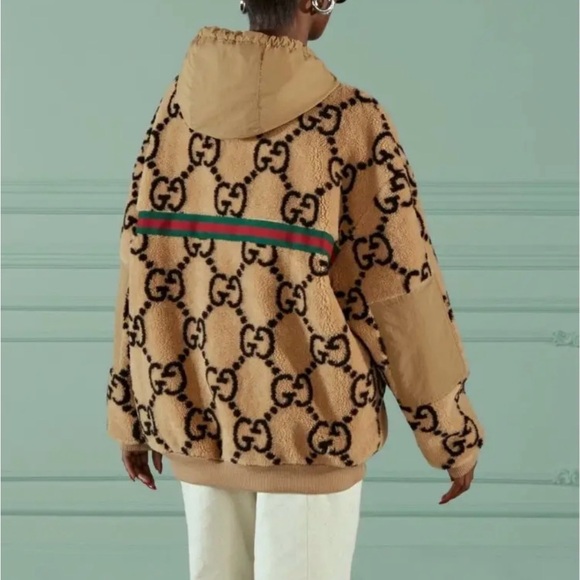AUTHENTIC GUCCI GG HOODED JACKET PATTERN FLEECE SIZE L Matching Pants Available - Picture 2 of 5